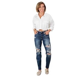 NWT! Judy Blue Mid Rise Distressed Boyfriend Fit Jeans, size 14W